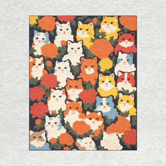 Cute Cats and Floral Design. Modern and Vibrant by DustedDesigns